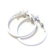 Divas Diggables White Clip-On Hoop Earrings, 2-inch Medium Non-Pierced Hoops