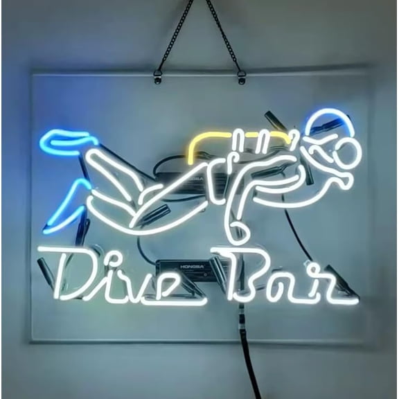 Dive Bar Diver Neon Sign Real Glass For Beer Bar Man Cave Dive Pub Beach Room Wall Window Decor Neon Light 19x15