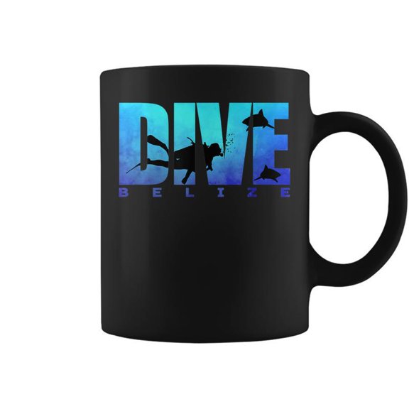 Dive Belize Sharks Scuba Diver Reef Freediving Snorkeling Coffee Mugs