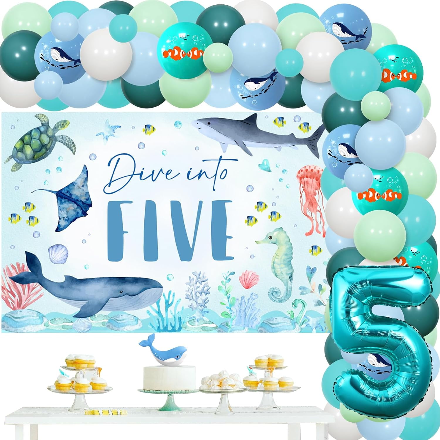 Dive Into Five Birthday Decorations, Ocean Theme Dive Into Five Party