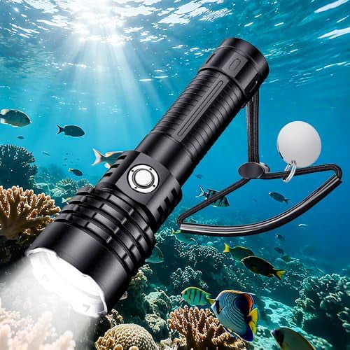 Dive Light Scuba Diving Flashlight,2000 Lumens Super Bright Rechargeable Underwater Flashlight for Diving IP68 Waterproof 328ft Underwater 3 Lighting Modes Submersible Flashlight for Night Diving$$