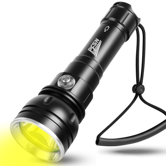 Dive Light Scuba Diving Flashlight - PFSN 3000 Lumens Yellowish Light Dive Flashlight, 150M Waterproof, 400M Long Range Diving Light, Best Underwater Flashlight for Diving Caving Spearfishing Hunting