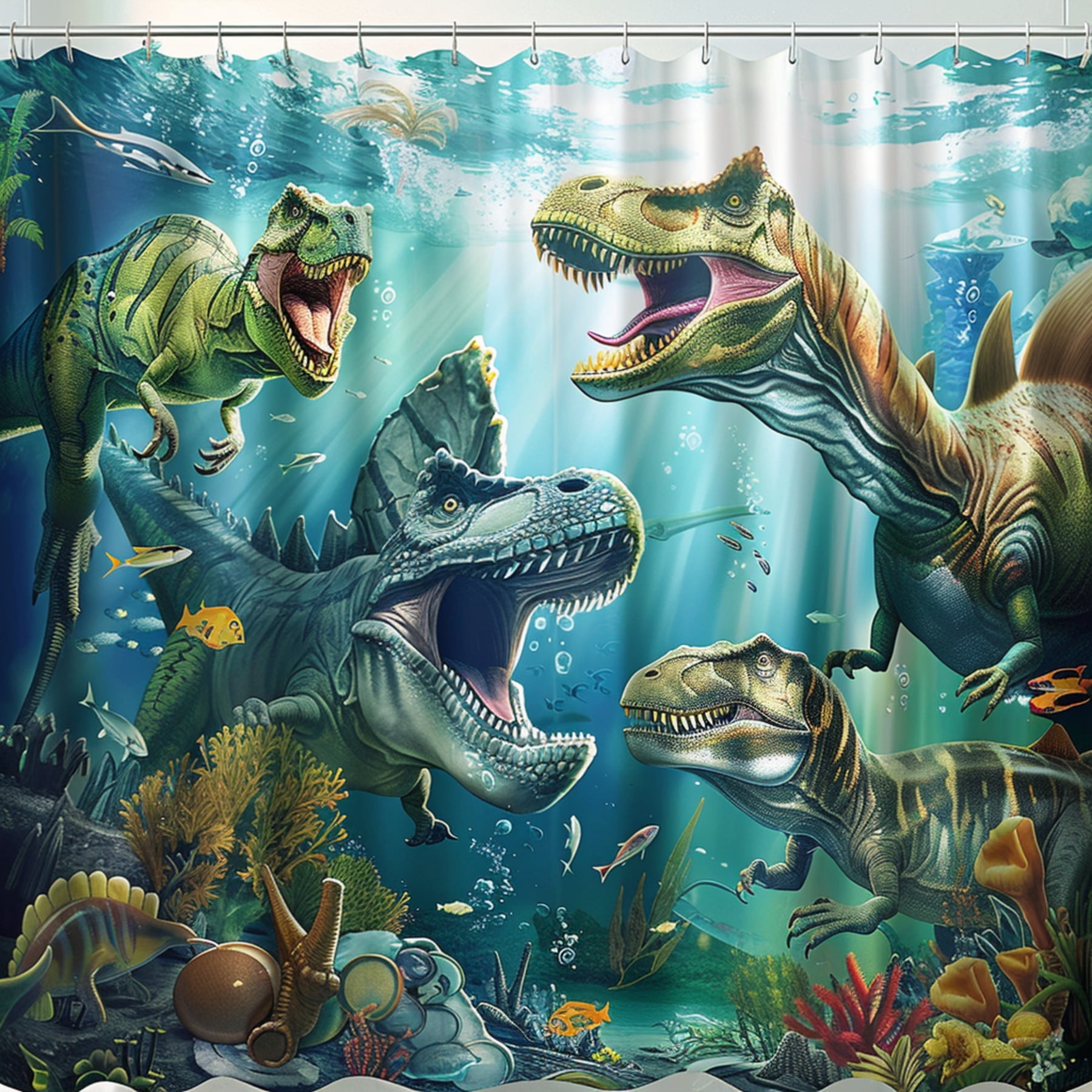 Dive into a Prehistoric Paradise with our DinosaurThemed Shower Curtain ...