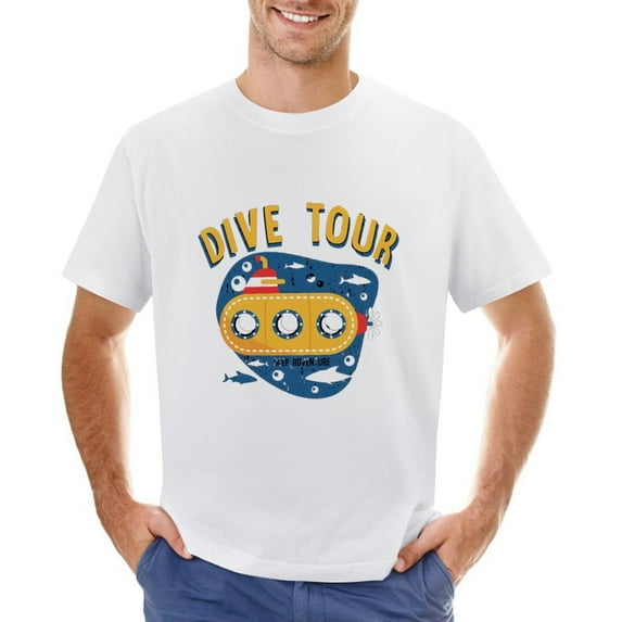 Dive Tour Deep Adventure Vintage T-shirt Mens Cotton Classic Crewneck Short Sleeve Tees Unisex White S