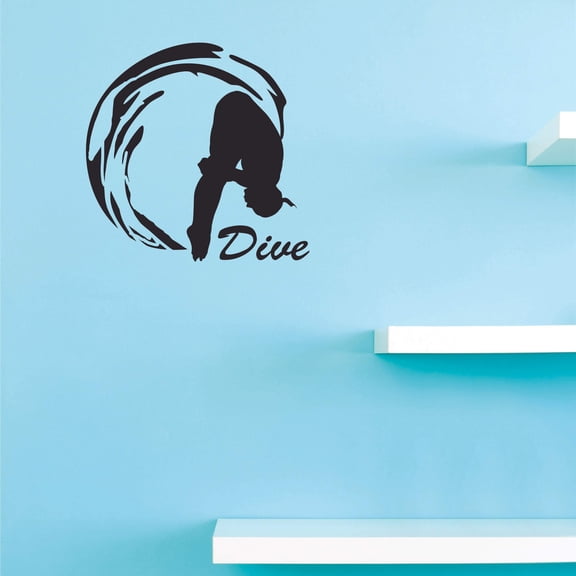 Dive Wall Art Decal | DIY Removable Adhesive Diver Athlete Vinyl Decoration Sticker for Boys Girls Room Bedroom - Black 12" x 12"