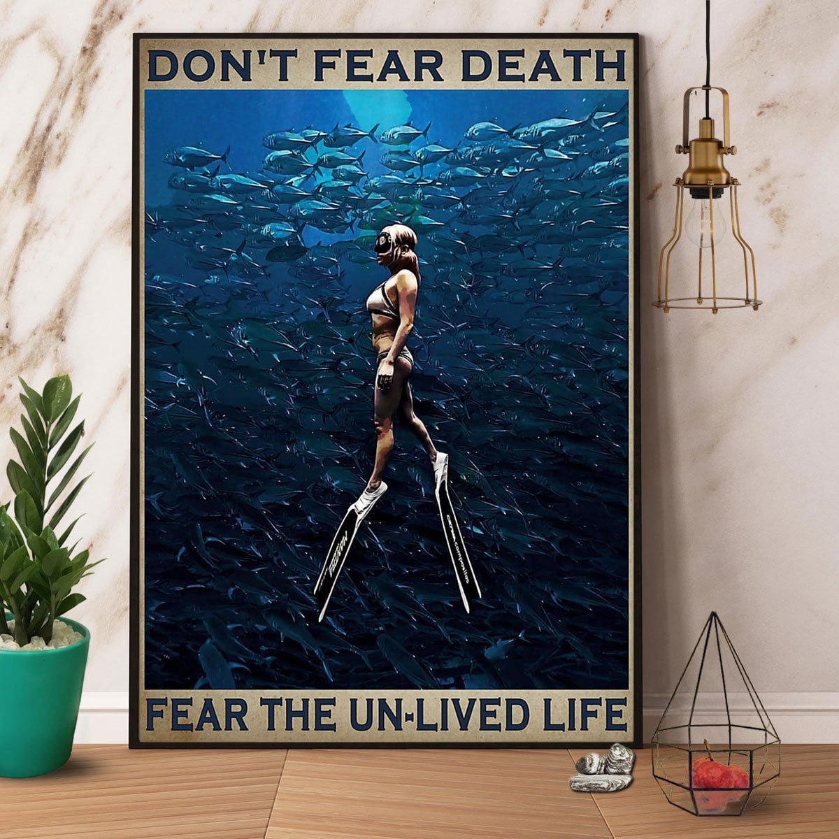 Poster Métal TNND Kraken - Citation 'Don't Fear Death Fear The Unlived Life', 20x30 Cm, Effet Vieilli, Pour Décoration Murale