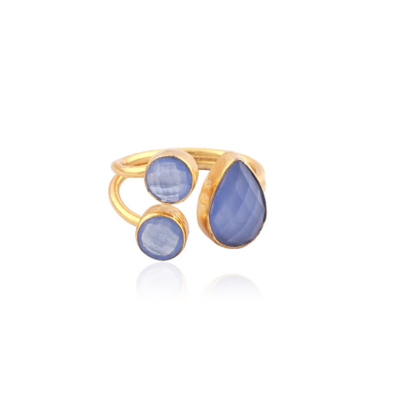Dive into a Sea of Elegance with Our Blue Chalcedony Gemstone Gold Plated Adjustable Ring