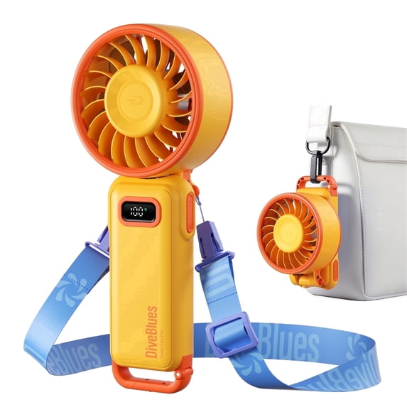 Diveblues Portable Turbo Fan, 100-Speed Rechargeable Handheld Fan with LED Display for Travel, Office and Outdoor Use