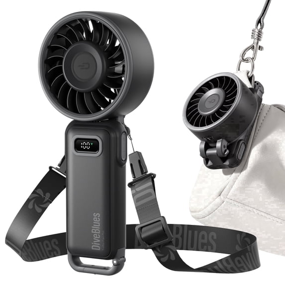 Diveblues Portable Turbo Fan, 100-Speed Rechargeable Handheld Fan with LED Display for Travel, Office and Outdoor Use