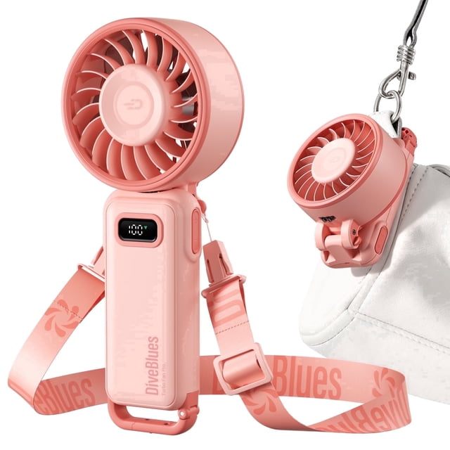 Diveblues Portable Turbo Fan, 100-Speed Rechargeable Handheld Fan with LED Display for Travel, Office and Outdoor Use