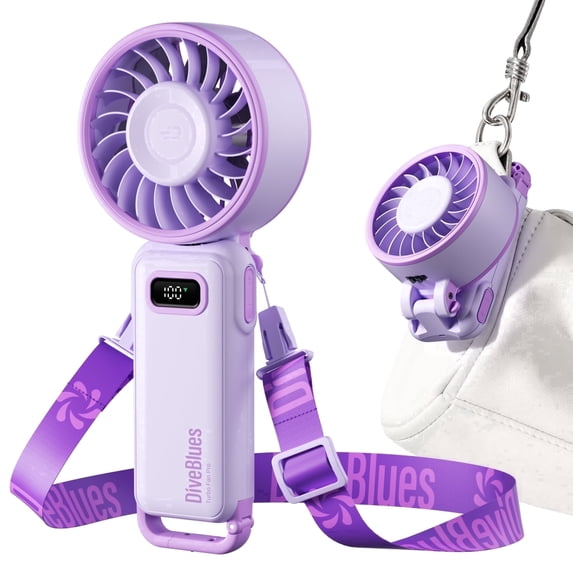 Diveblues Portable Turbo Fan, 100-Speed Rechargeable Handheld Fan with LED Display for Travel, Office and Outdoor Use