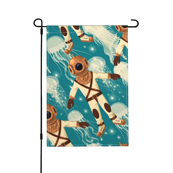 Diver And Jellyfish Garden Flag Outdoor House Flags 12 X 18 Inch Banner Yard Home Decoration