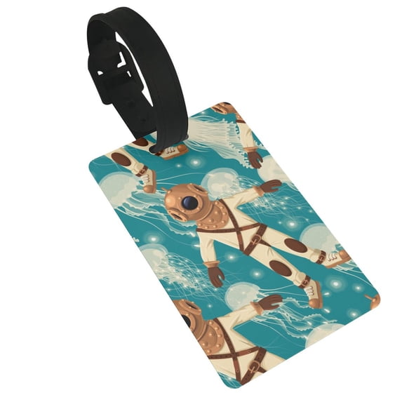 Diver And Jellyfish Luggage Tags Suitcases ID Baggage Identifier Card Name Tag for Travel Backpacks Gym Bags