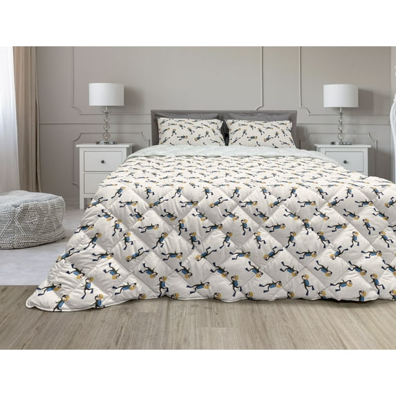 Diver Comforter & Sham Bedding Set, Repetitive Cartoon of Snorkeling Man with Equipment and Swim Fins, 3 pcs Duvet Set Microfiber Filling Quilt, 5 Sizes, Multicolor, by Ambesonne