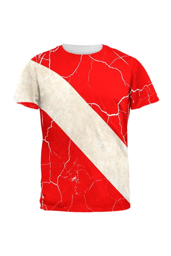 Diver Down Distressed Weathered Flag All Over Mens T Shirt Multi MD