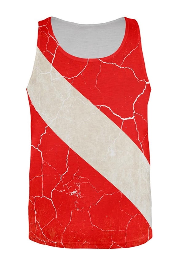 Diver Down Distressed Weathered Flag All Over Mens Tank Top Multi SM
