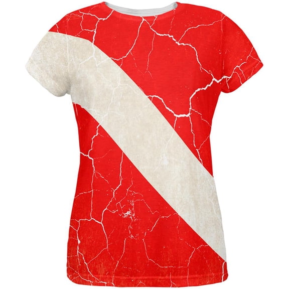 Diver Down Distressed Weathered Flag All Over Womens T Shirt Multi MD