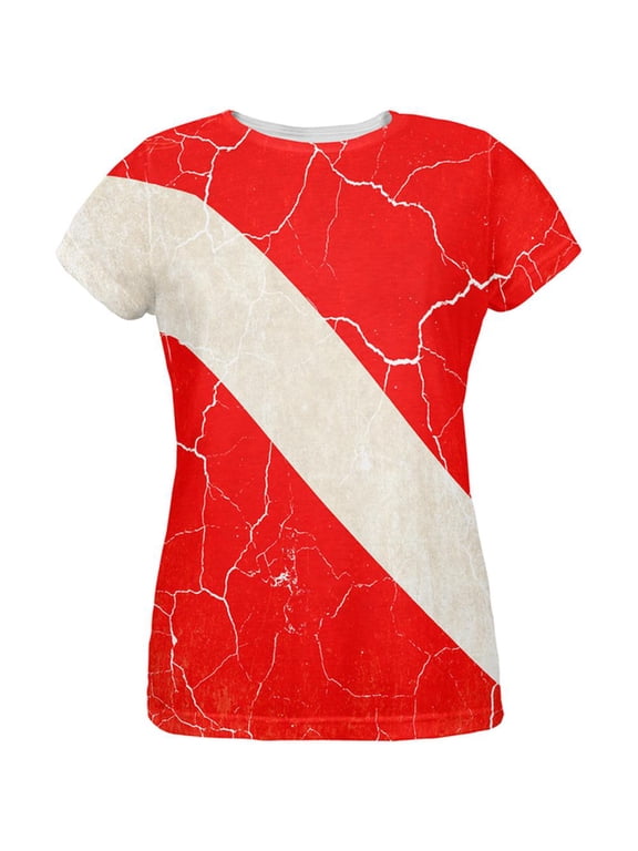 Diver Down Distressed Weathered Flag All Over Womens T Shirt Multi SM