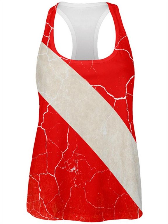 Diver Down Distressed Weathered Flag All Over Womens Work Out Tank Top Multi MD