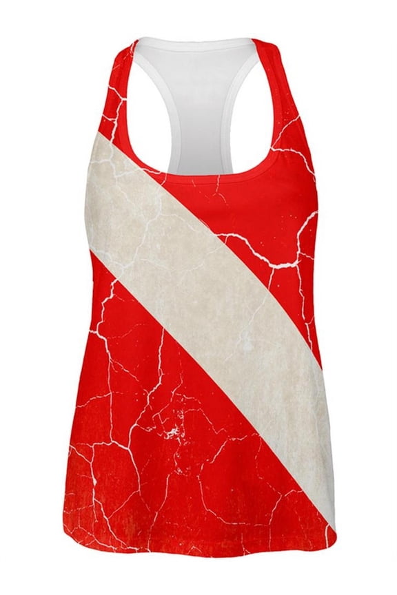 Diver Down Distressed Weathered Flag All Over Womens Work Out Tank Top Multi SM