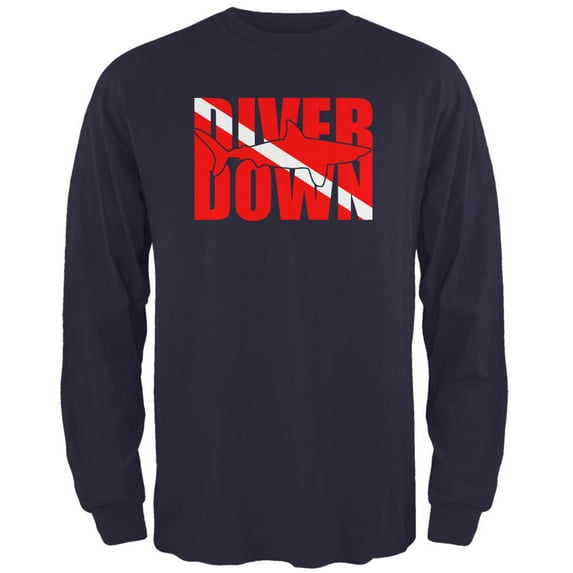 Diver Down Megalodon Shark Mens Long Sleeve T Shirt