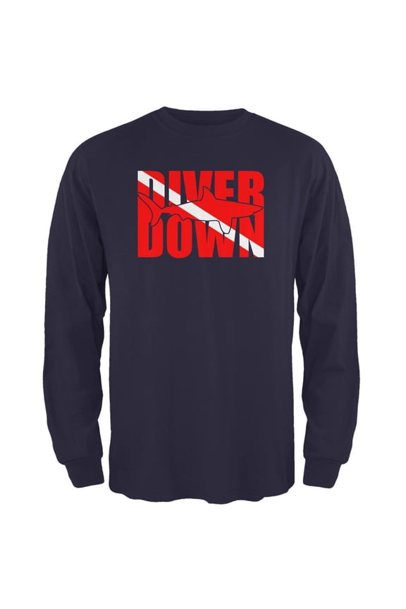 Diver Down Megalodon Shark Mens Long Sleeve T Shirt