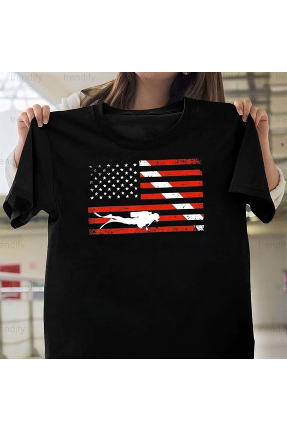 Diver Down Scuba Dive Flag American Flag Themed Gift Design, H5793 Unisex T-Shirt, Up to 5XL Available