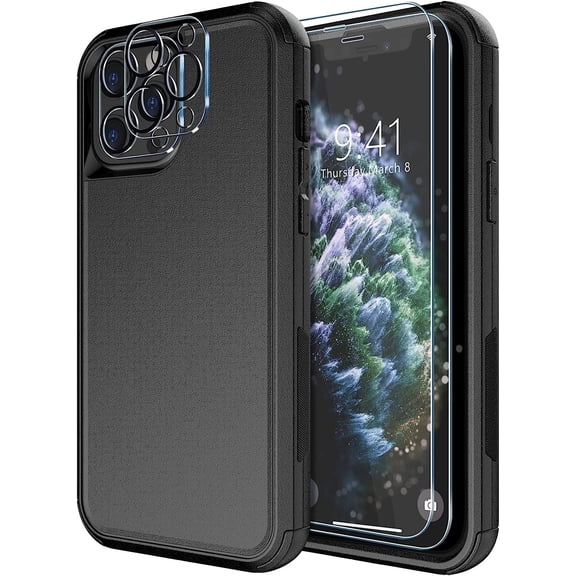 Diverbox Designed for iPhone 12 Pro Max Case with Screen Protector Camera Lens Cover Heavy Duty Shockproof Dropproof Cases for Apple iPhone 12 Pro Max (Black)