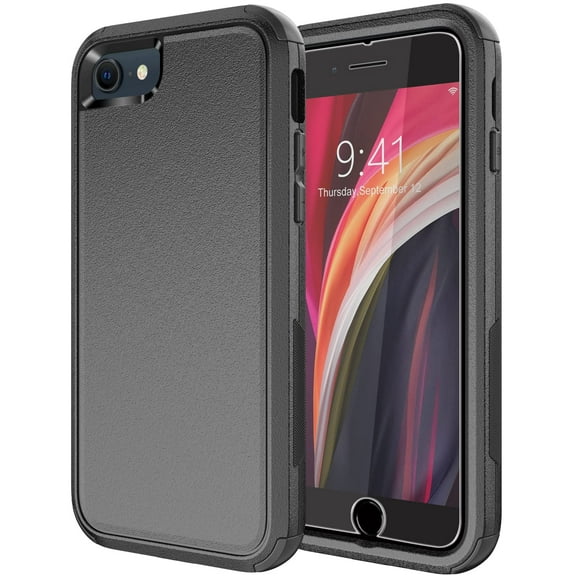 Diverbox Designed for iPhone SE case with Screen Protector Heavy Duty Shockproof Shock-Resistant Cases for iPhone se Phone 2022/2020 Release (Black)
