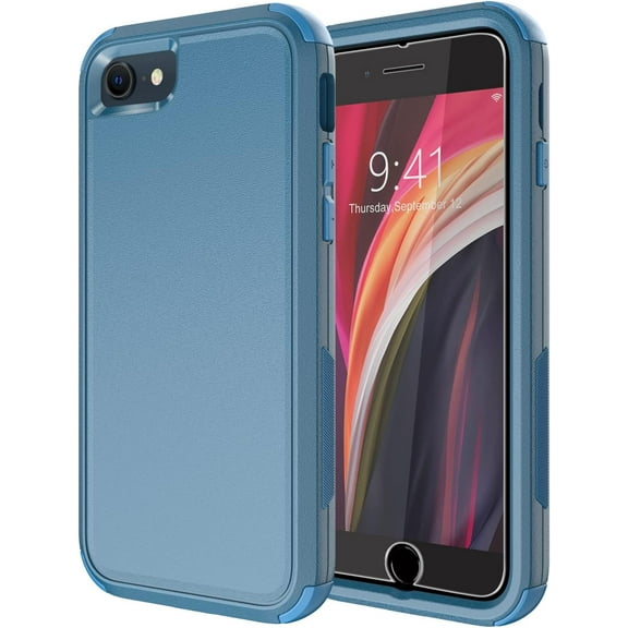 Diverbox Designed for iPhone SE case with Screen Protector Heavy Duty Shockproof Shock-Resistant Cases for Apple iPhone se Phone 2022/2020 Release (Blue)