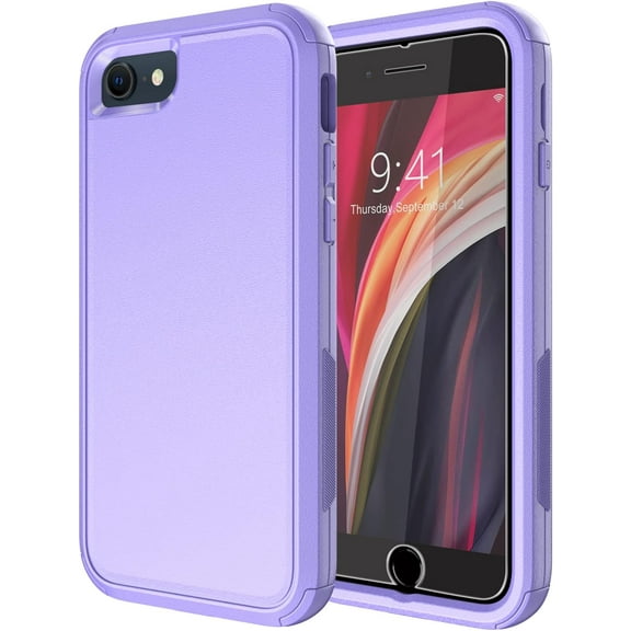 Diverbox Designed for iPhone SE case with Screen Protector Heavy Duty Shockproof Shock-Resistant Cases for Apple iPhone se Phone 2022/2020 Release (Purple)