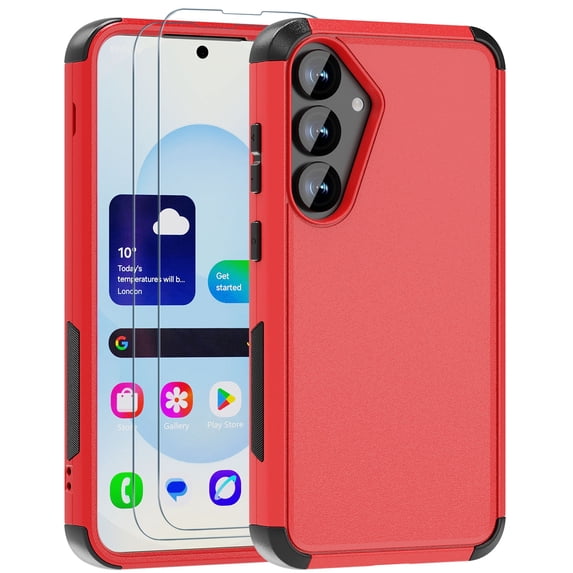 Diverbox Heavy Duty Case for Samsung Galaxy S25+ Plus, Shockproof Protective Phone Cover with Camera Control Button and Screen Protector - Red