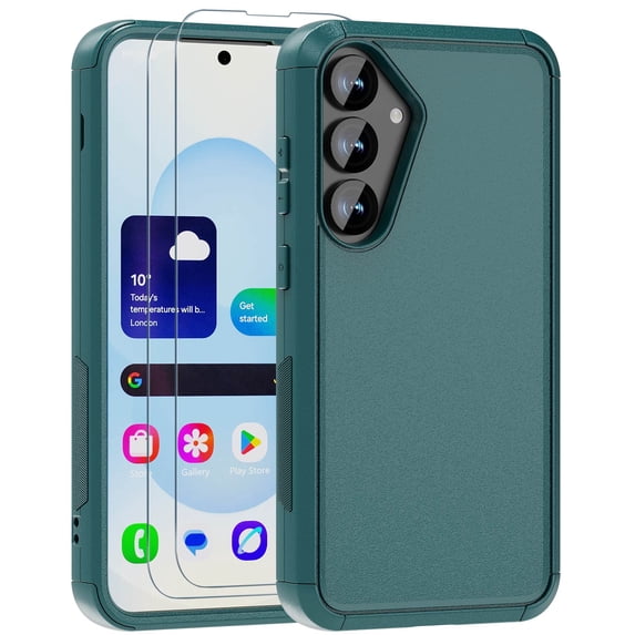 Diverbox Heavy Duty Case for Samsung Galaxy S25, Shockproof Protective Phone Cover with Camera Control Button and Screen Protector - Dark Green