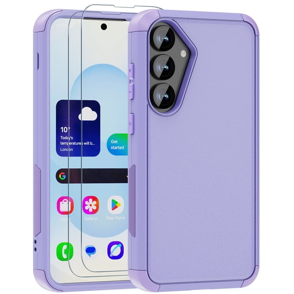 Diverbox Heavy Duty Case for Samsung Galaxy S25, Shockproof Protective Phone Cover with Camera Control Button and Screen Protector - Purple