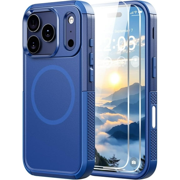 Diverbox Case for iPhone 17 Pro, Heavy Duty Shockproof Phone Cover with Camera Control Button and Screen Protector - Blue