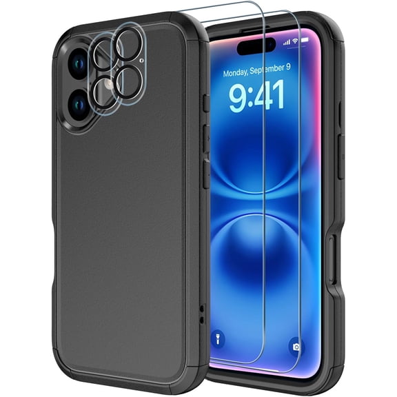Diverbox Phone Case for iphone 16 with Screen Protector, Heavy Duty Protection Shockproof DropProof Cover Compatible with MagSafe - Black