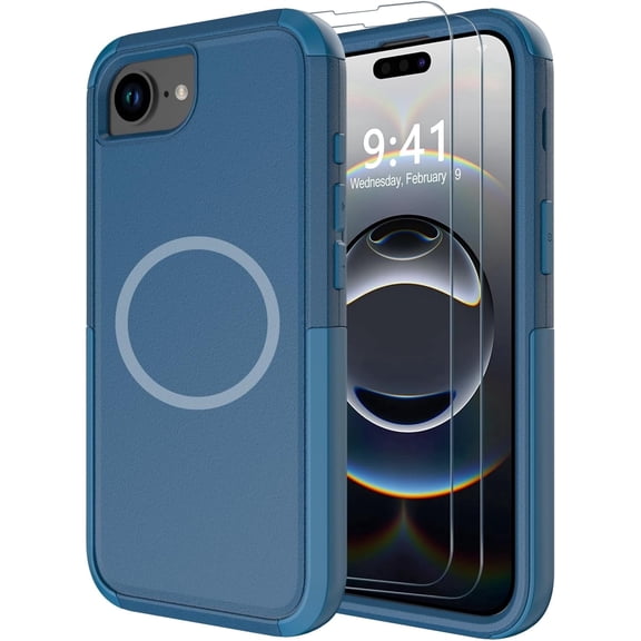 Diverbox Magnetic Phone Case Compatible for iphone 16E / 17E with Screen Protector, Heavy Duty Protection Shockproof DropProof Cover - Blue