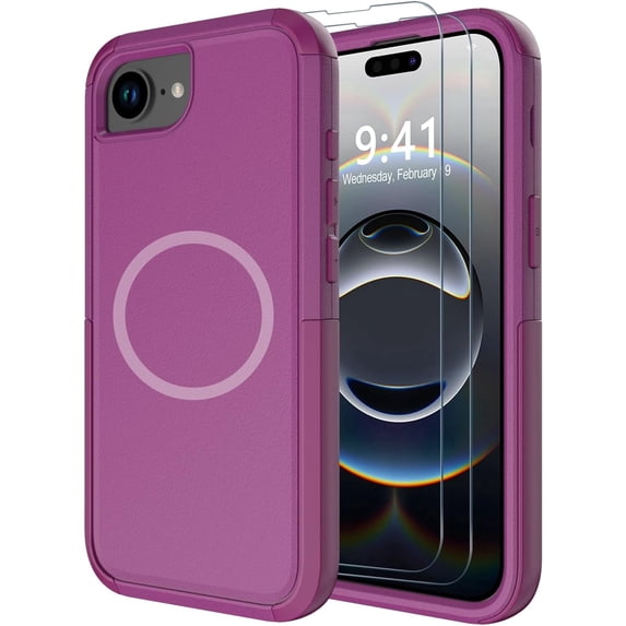 Diverbox Magnetic Phone Case Compatible for iphone 16E / 17E with Screen Protector, Heavy Duty Protection Shockproof DropProof Cover - Purple