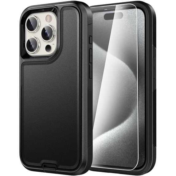 Diverbox for iPhone 15 Pro Case, 2 in 1 Shockproof DropProof Protective Phone Case with Screen Protector - Black