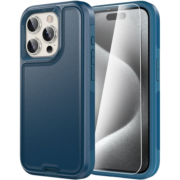 Diverbox for iPhone 15 Pro Case, 2 in 1 Shockproof DropProof Protective Phone Case with Screen Protector - Blue
