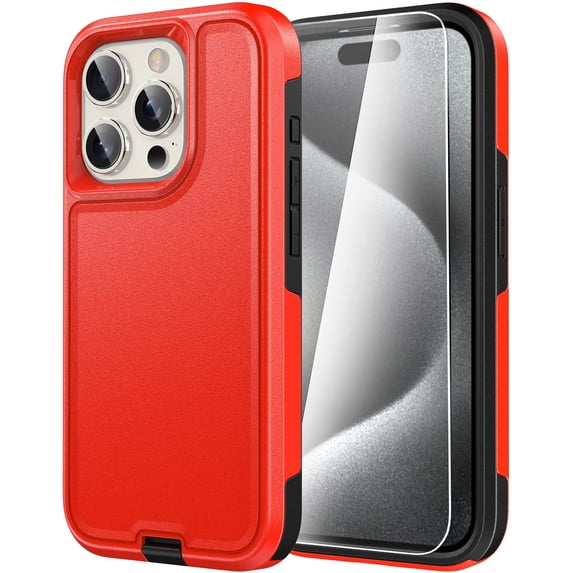Diverbox for iPhone 15 Pro Case, 2 in 1 Shockproof DropProof Protective Phone Case with Screen Protector - Red