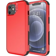 Diverbox for iPhone 12 Case [Shockproof] [Dropproof] [Tempered Glass Screen Protector + Camera Lens Protector],Heavy Duty Protection Phone Case Cover for Apple iPhone 12(Red)