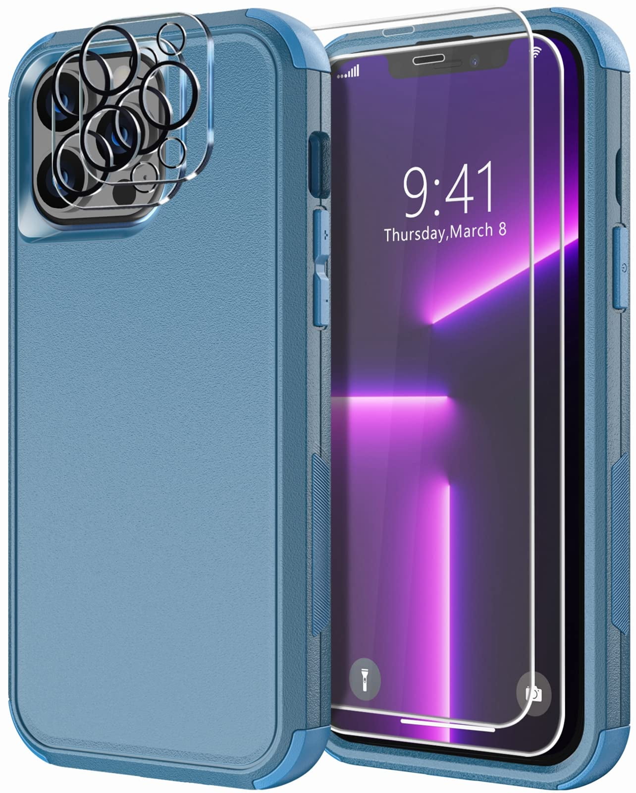 Diverbox for iPhone 13 Pro Case [Shockproof] [Dropproof] [Tempered Glass Screen + Camera Lens