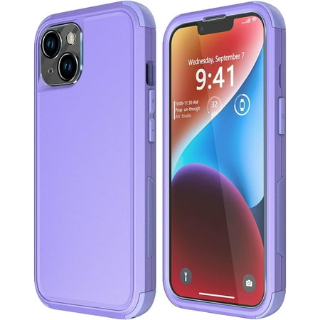 Diverbox for iPhone 14 Case [Shockproof] [Dropproof] [Tempered Glass Screen + Camera Lens Protector],Heavy Duty Protection Phone Case Cover for Apple iPhone 14 (Purple)