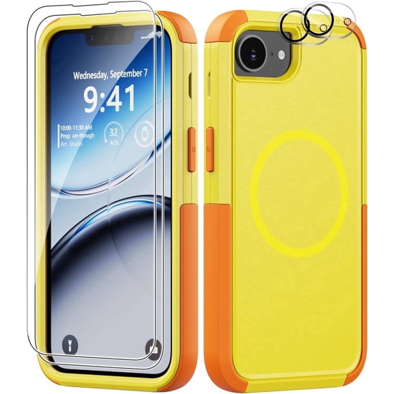 Diverbox Compatible for  iPhone 16e /iphone 17e  Case with Magnetic [Shockproof] [Dropproof] [with Screen Protector ] Heavy Duty Protection Phone Case Cover  6.1 inch (Yellow)