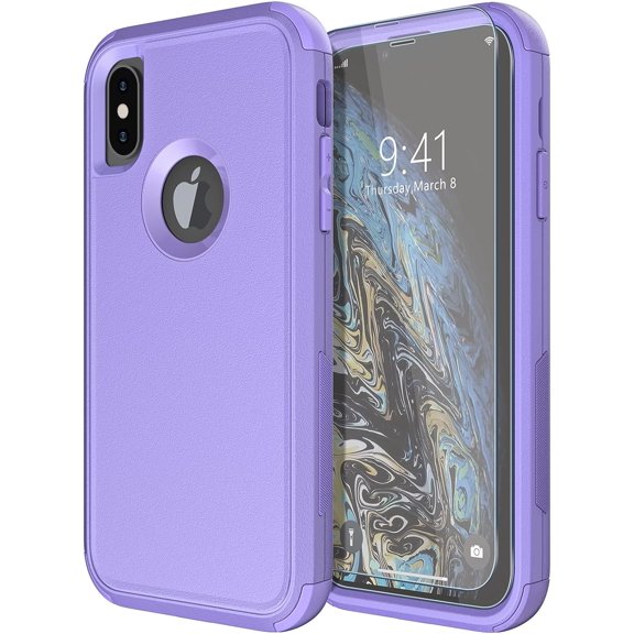 Diverbox for iPhone X Case/iPhone Xs Case [Shockproof] [Dropproof] [Tempered Glass Screen Protector ] Heavy Duty Protection Phone Case Cover for Apple iPhone X/XS (Purple)