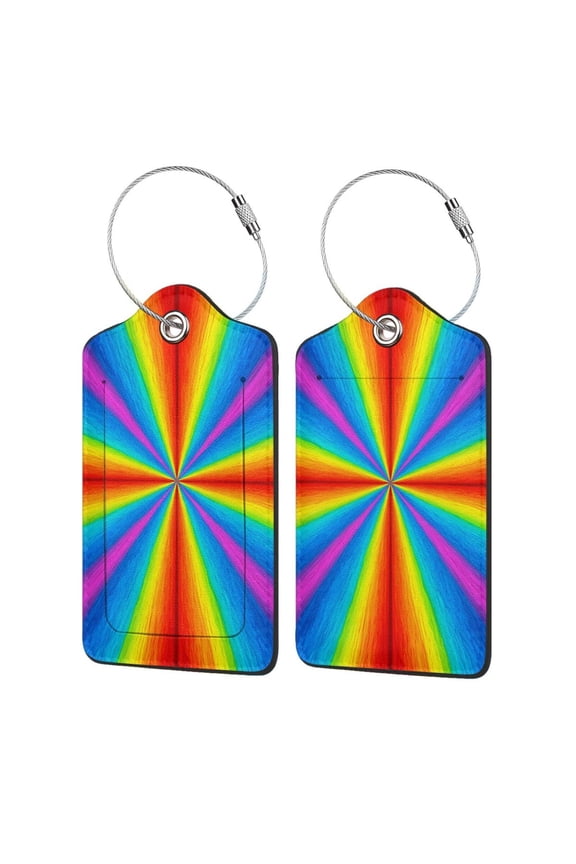 Divergent Colored Stripes Print PU Leather Suitcase Tag with Stainless Steel Loop and Address Card for Baggage Tag 2 PCS