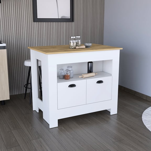 Diverse Colors Engineered Wood Kitchen Island With Two Door Cabinet And Shelf, 35.3" H X 40.5" W 27.5" D, Modern Style 35.3"h 40.5"w 27.5"d Modern, Multicolor,