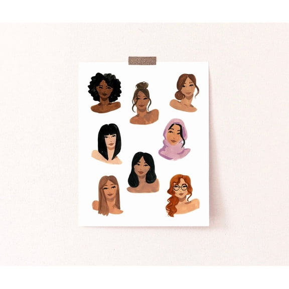 Diverse Women Art Poster Feminine Faces, Minimalist Portrait, Unframed Poster Size 12x18 F03.1.19l1501