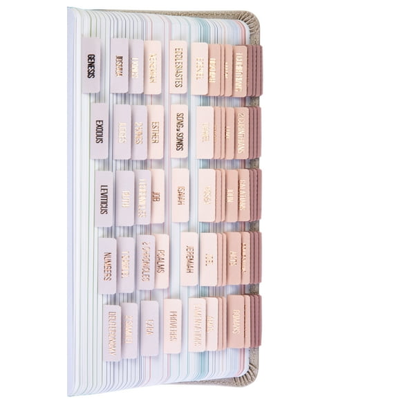 DiverseBee Laminated Index Bible Tabs (Rose Gold Embossed Lettering), Bible Journaling Supplies, 66 Book Tabs and 11 Blank Tabs - Pearl Theme